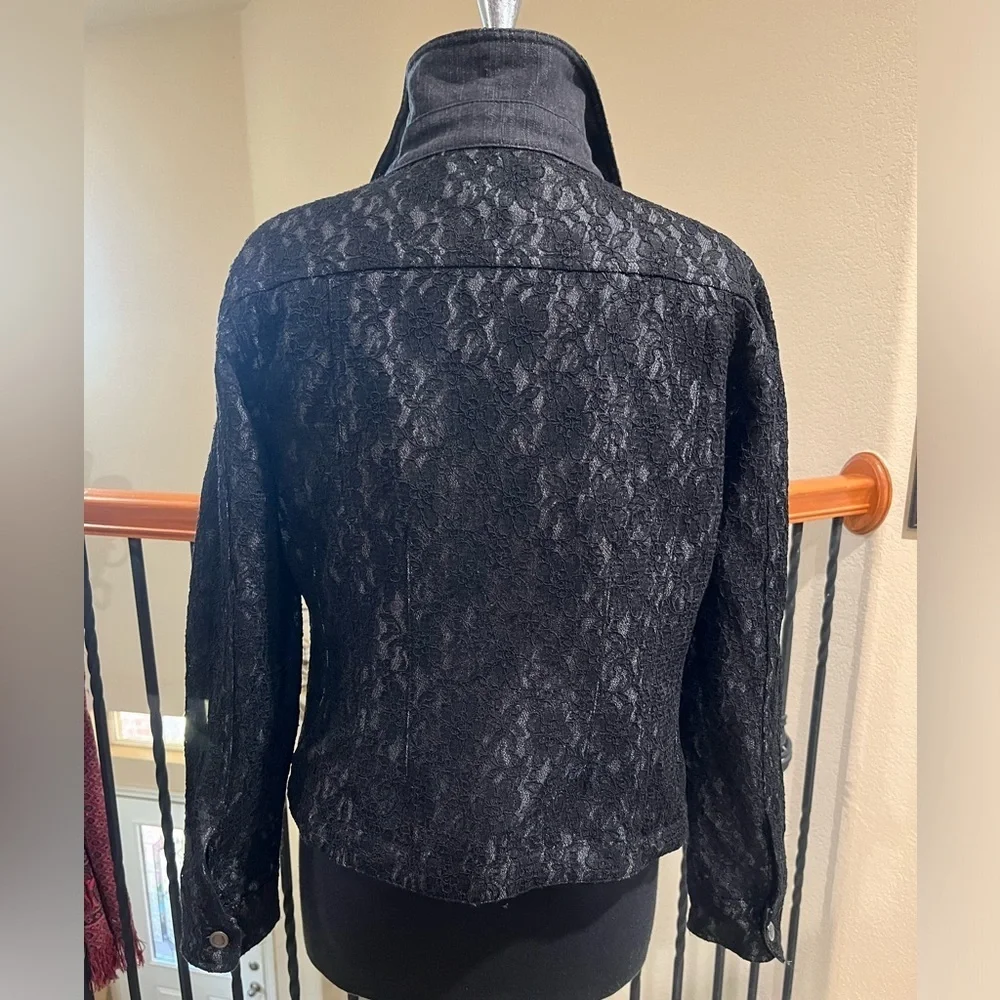 Jendo Black Lace DENIM BUTTON UP JACKET WOMEN SIZE 12